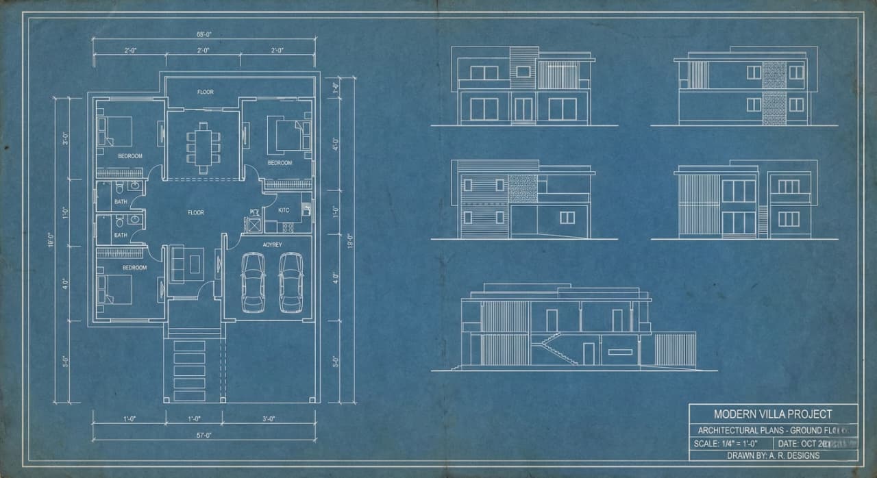 Modern Villa Blueprint - Real Estate Visualization Project by Planzo Creations